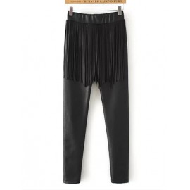 Fashionable Slinky Tassel Leggings in Black Size:S-L