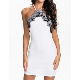 Sexy Sleeveless Bodycon Dress with Lace Trim