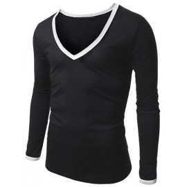 Basic Deep V-Neck Long Sleeve Slim Fit T-Shirt