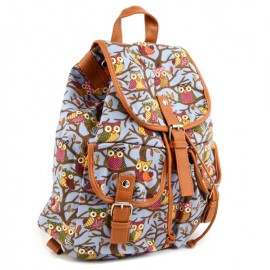 Women Cute Cartoon Owls Pattern Canvas Backpack Shoulder Bag Students Schoolbag Book Bag 