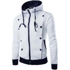 Casual Contrast Buttons Detail Hoodie with Fleece Lining