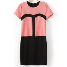 European Short Sleeve Bodycon Dress in Contrast Color