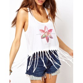 Gorgeous Scoop Neck Tank Top with Tassel Hem