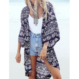 Vintage Symbol Print Kimono in Long Length Size:S-L