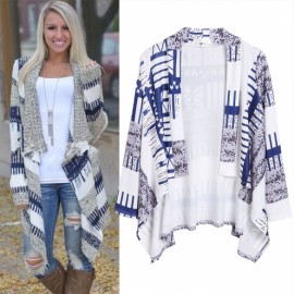 Hot Women's Open Front Long Sleeve Print Outwear Top Loose Jacket Coat 