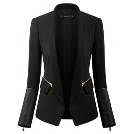 Unique PU Panel Zipper Blazer in Slim Fit