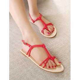 Laconic Buckle Deisgn Flat Heel Thong Sandals Size:35-39