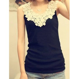 Petite Lacework Collar Crocheted Petal Trim Slim Fit Camisole