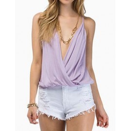 Sexy Deep V-Neck Spaghetti Chiffon Tank Top with Ruched