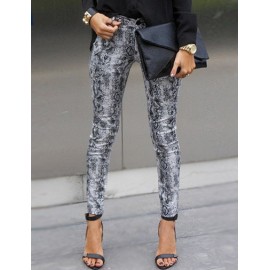 Chic Python Mid Waist Slinky Denim Pants