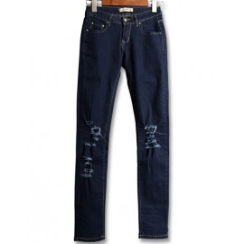 Fashionable Disdressed Slinky Denim Pencil Pants