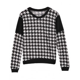 Modern Houndstooth Printed Long Sleeve Sweatshirt in Monochrome